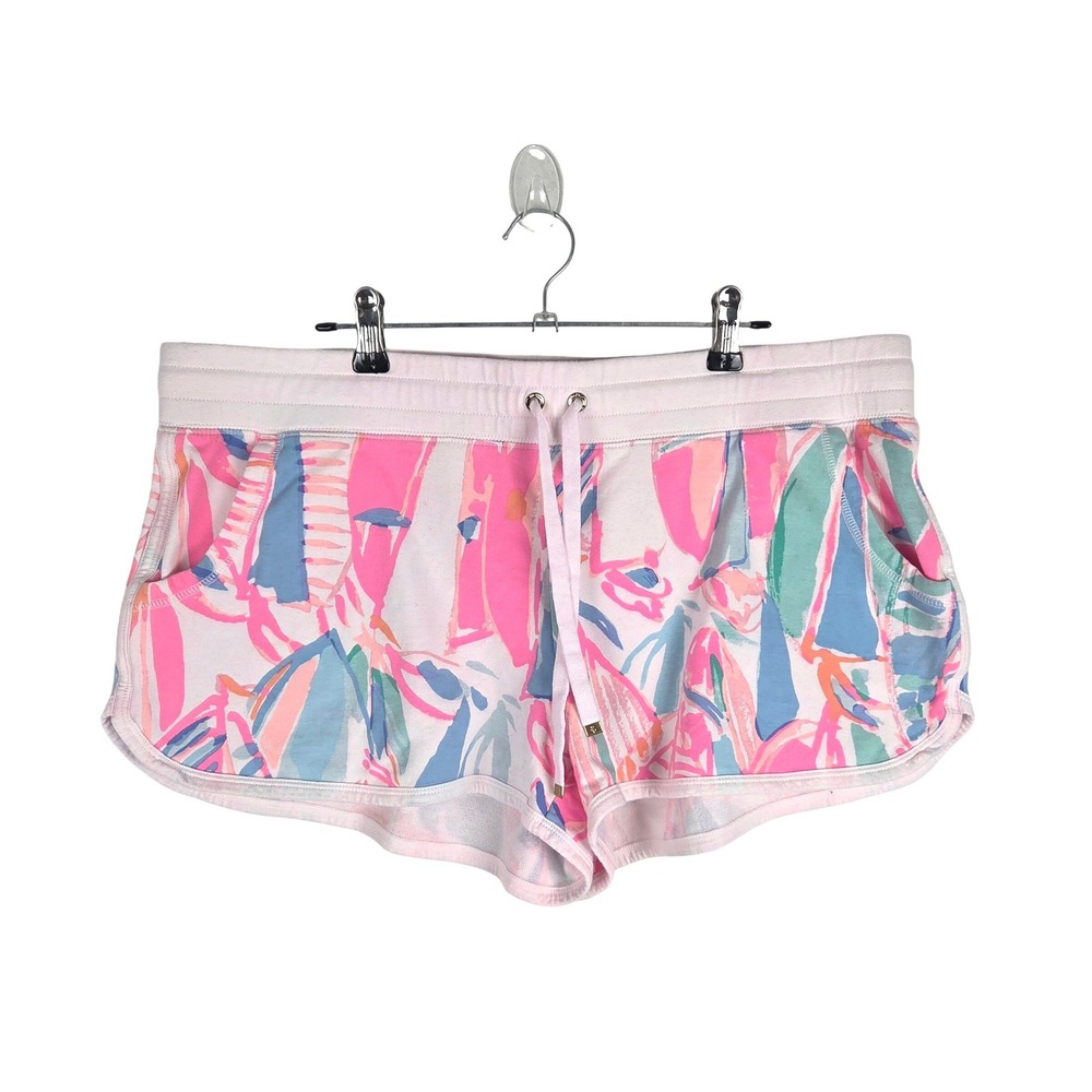 Lilly Pulitzer Chrissy Beach Shorts Pink‎ Blue Abstract Print French Terry XL